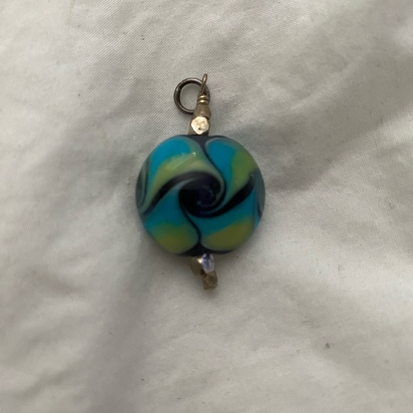 Hand blown glass charm Sterling silver accents - Picture 2 of 2